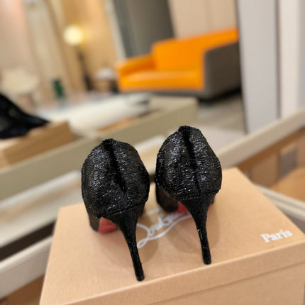 CHRISTIAN LOUBOUTIN 26S HIGH HEELS 105 MM IN BLACK VELVET GLITTER