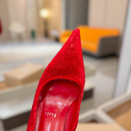 CHRISTIAN LOUBOUTIN 26S HIGH HEELS 105 MM IN RED VELVET GLITTER