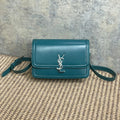 SOLFERINO SMALL SATCHEL 23 IN CERULEAN BLUE CALFSKIN GOLD HARDWARE