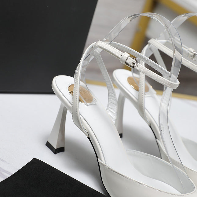 AIMÉE SLINGBACK PUMPS IN WHITE GLOSSY LAMBSKIN