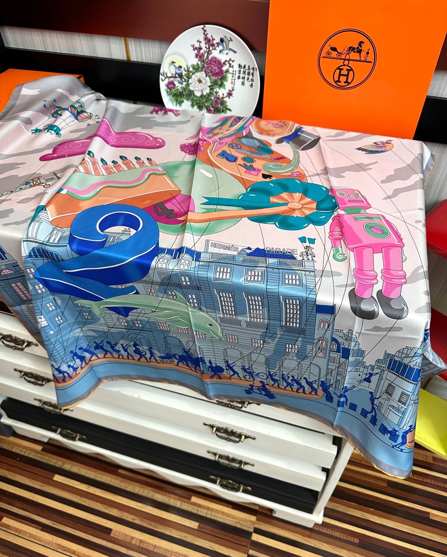 HERMES 26S PRINTED SQUARE SCARF 90 IN SILK 307340