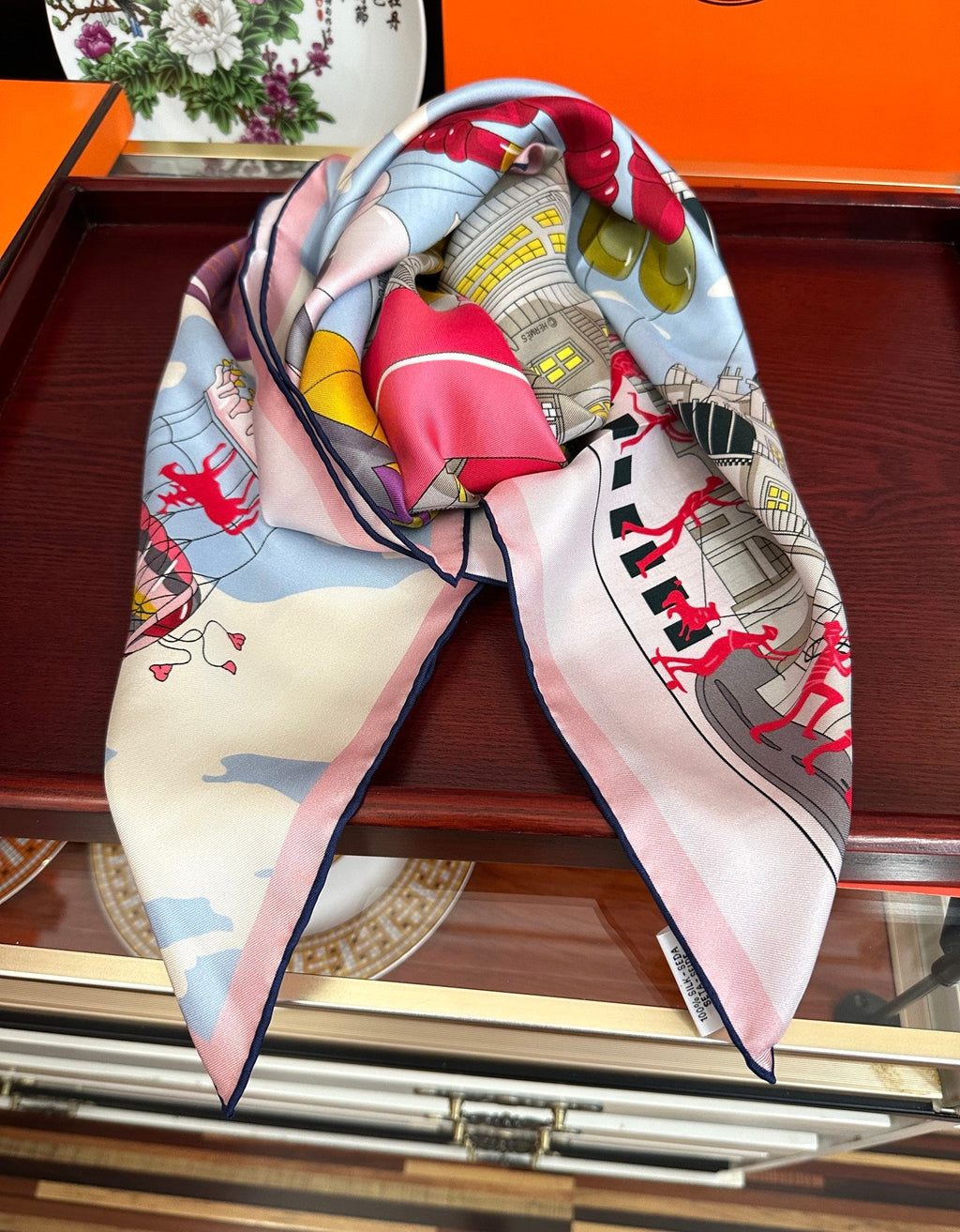 HERMES 26S PRINTED SQUARE SCARF 90 IN SILK 307341