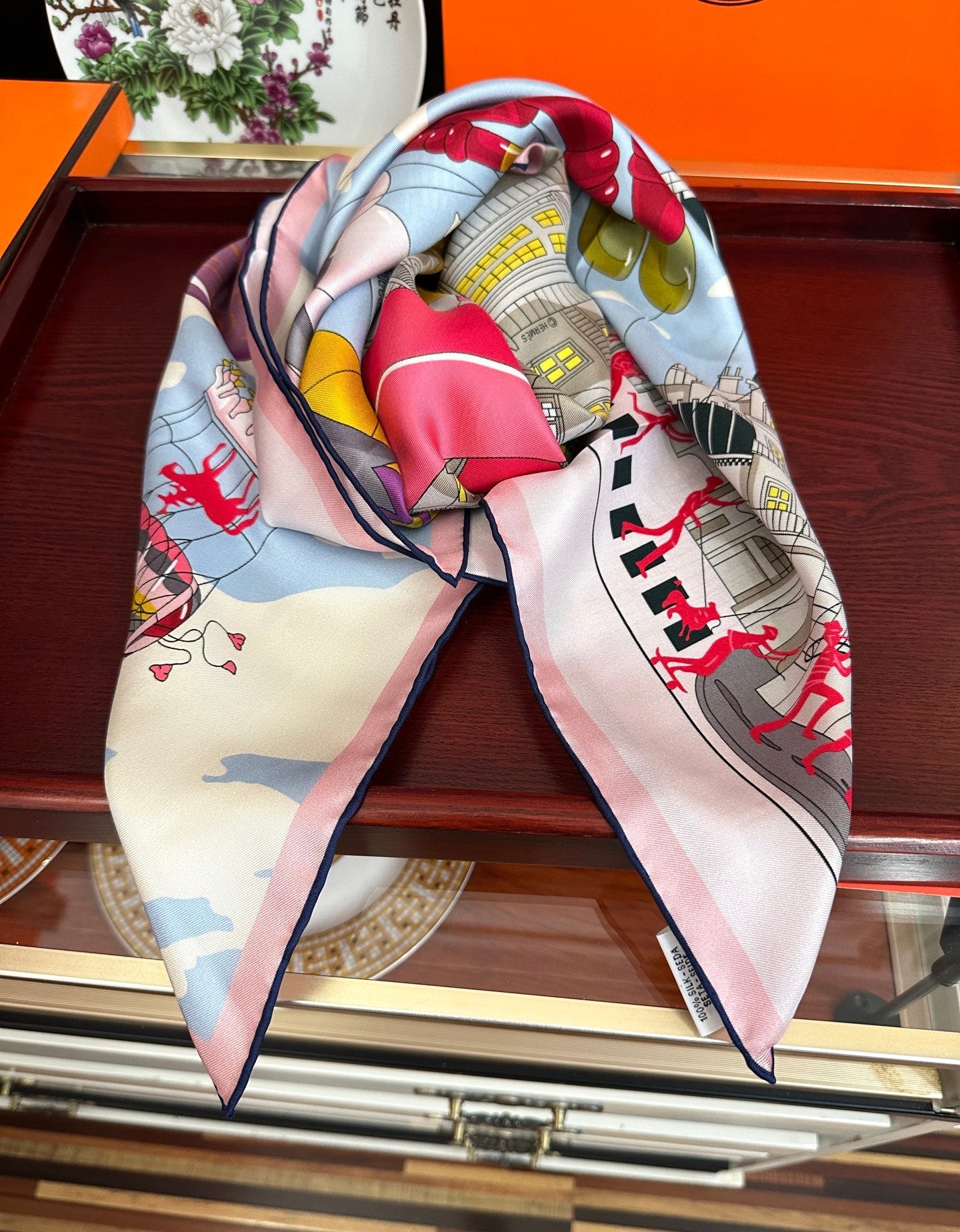 HERMES 26S PRINTED SQUARE SCARF 90 IN SILK 307341