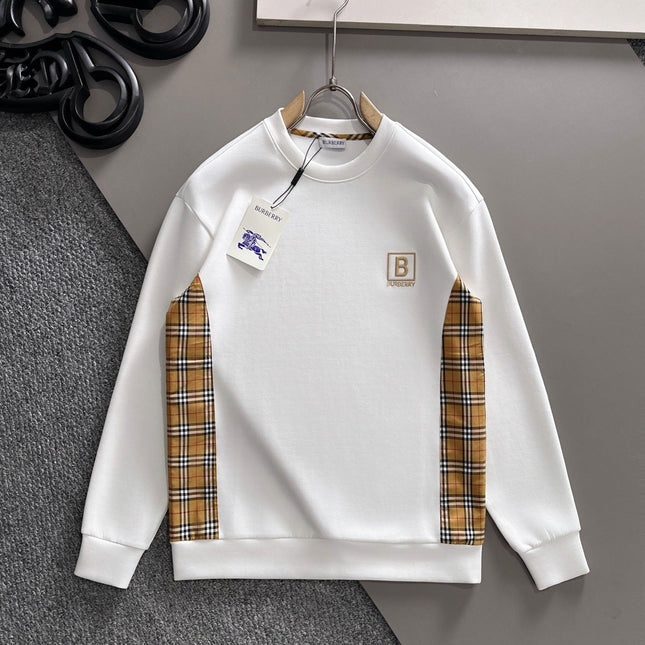 BURBERRY CHECK TRIM COTTON SWEATSHIRT IN WHITE