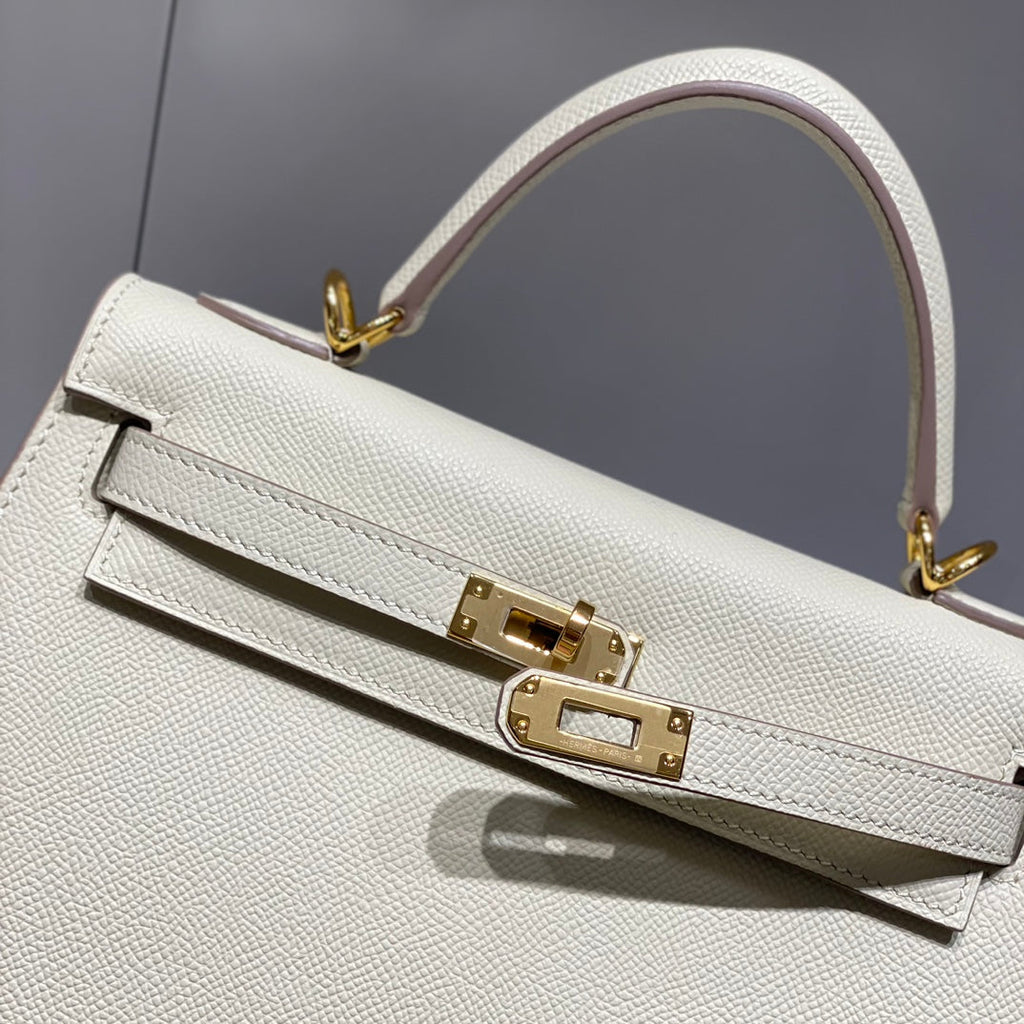 KELLY 25CM IN NATA EPSOM CALFSKIN GOLD HARDWARE