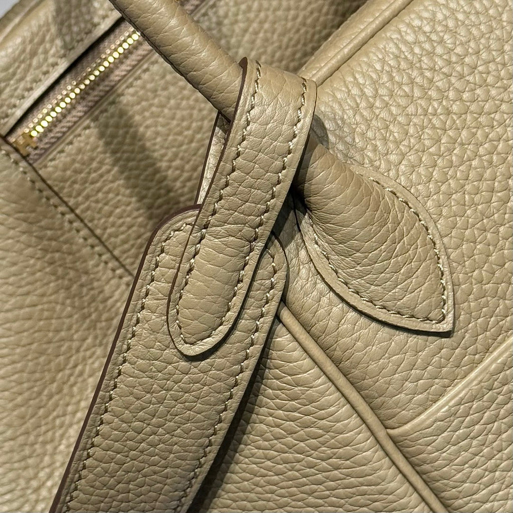 HERMES 25S MEDIUM LINDY 26 IN DARK KHAKI CALFSKIN GOLD HARDWARE