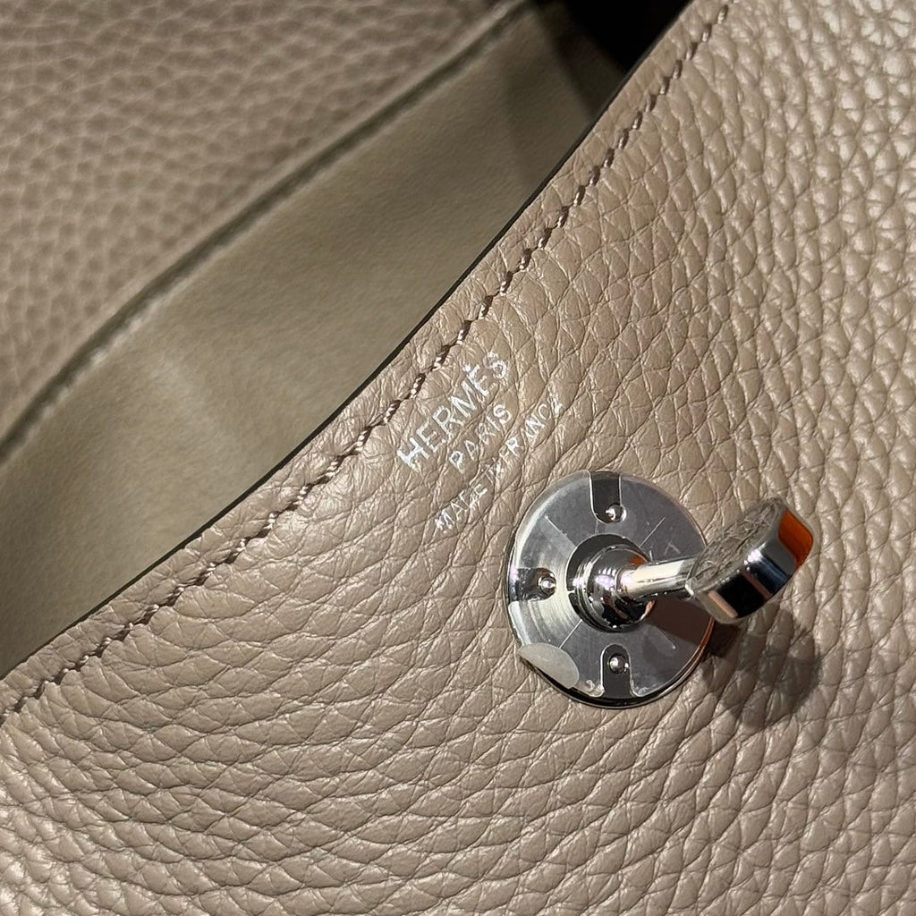 HERMES 25S MINI LINDY 19 IN ETOUPE EPSOM CALFSKIN SILVER HARDWARE