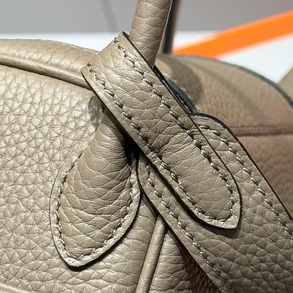 HERMES 25S MINI LINDY 19 IN ETOUPE EPSOM CALFSKIN SILVER HARDWARE
