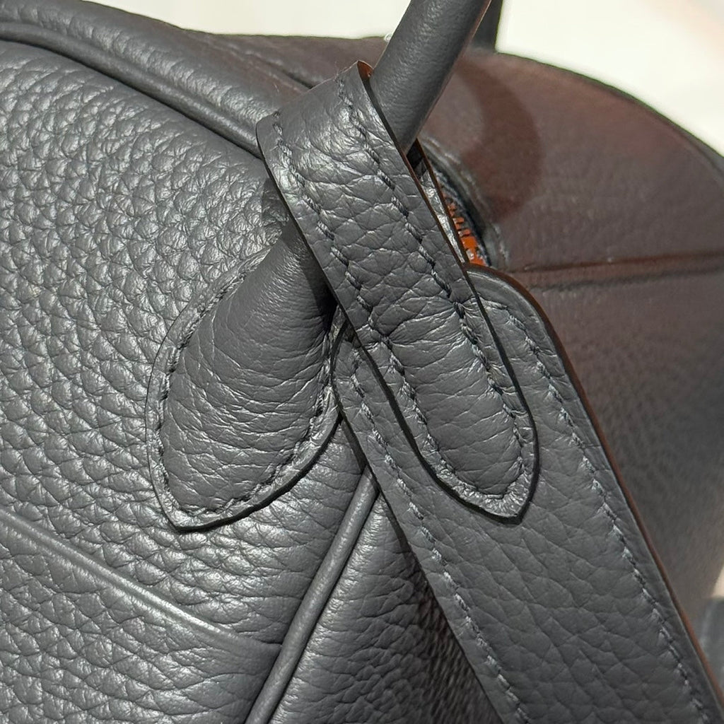 HERMES 25S MINI LINDY 19 IN CHARCOAL GRAY CALFSKIN SILVER HARDWARE