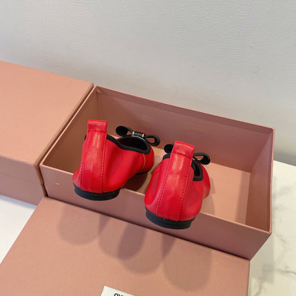 MIUMIU 26S BALLET FLATS IN RED CALFSKIN WITH BOW