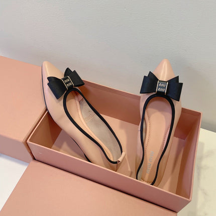 MIUMIU 26S BALLET FLATS IN LIGHT PINK CALFSKIN WITH BOW