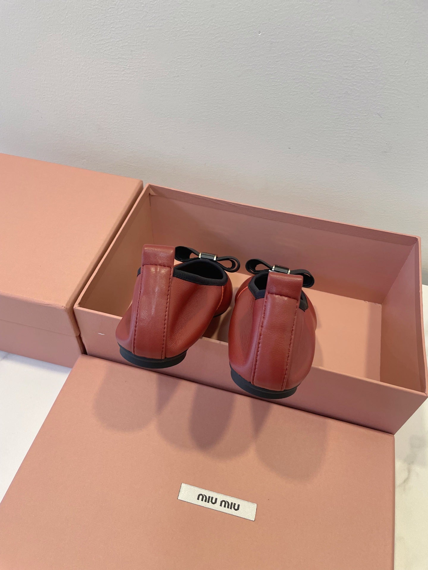 MIUMIU 26S BALLET FLATS IN DARK RED CALFSKIN WITH BOW
