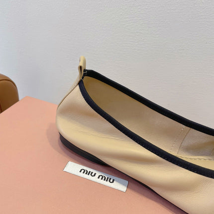 MIUMIU 26S BALLET FLATS IN BEIGE CALFSKIN WITH BOW