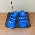 dad sandals blue 3 rows lambskin mules