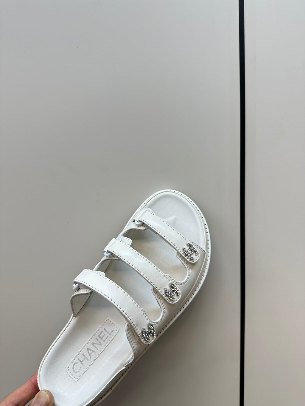 dad sandals white 3 rows lambskin mules