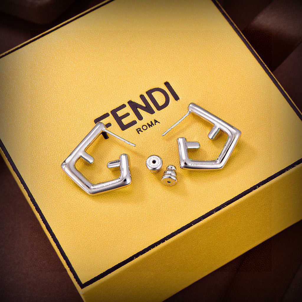 FENDI 26S FF GEOMETRIC ENAMEL EARRINGS IN SILVER TONE METAL 629855
