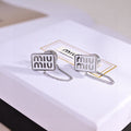 MIUMIU 26S RECTANGULAR LOGO CHAIN STUD EARRINGS IN SILVER TONE METAL 629947