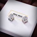 MIUMIU 26S CUBE LOGO CRYSTAL STUD EARRINGS IN MULTICOLOR ENAMEL AND SILVER TONE METAL 630875