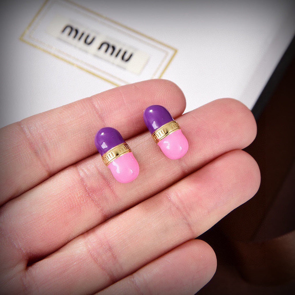 MIUMIU 26S CAPSULE STUD EARRINGS IN ENAMEL AND GOLD TONE METAL 631792