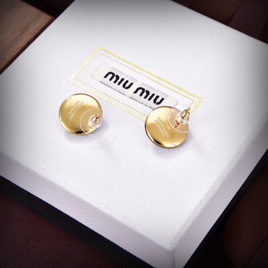 MIUMIU 26S ROUND CRYSTAL STUD EARRINGS IN BLACK RESIN AND GOLD TONE METAL 633262