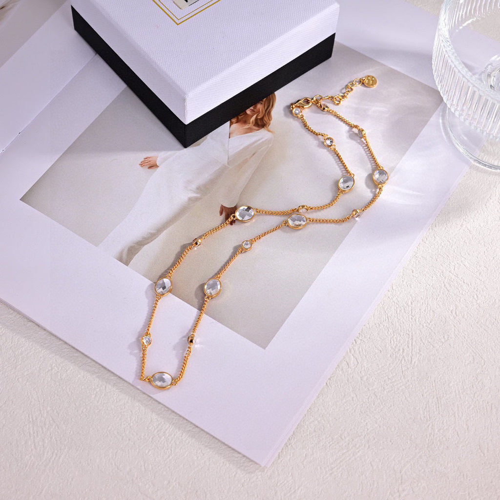 MIUMIU 26S GOLD CRYSTAL STATION CHAIN NECKLACE IN GOLD TONE METAL 633925
