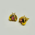 CD 26S LADYBUG PINK CRYSTAL STUD EARRINGS IN GOLD TONE METAL 644370