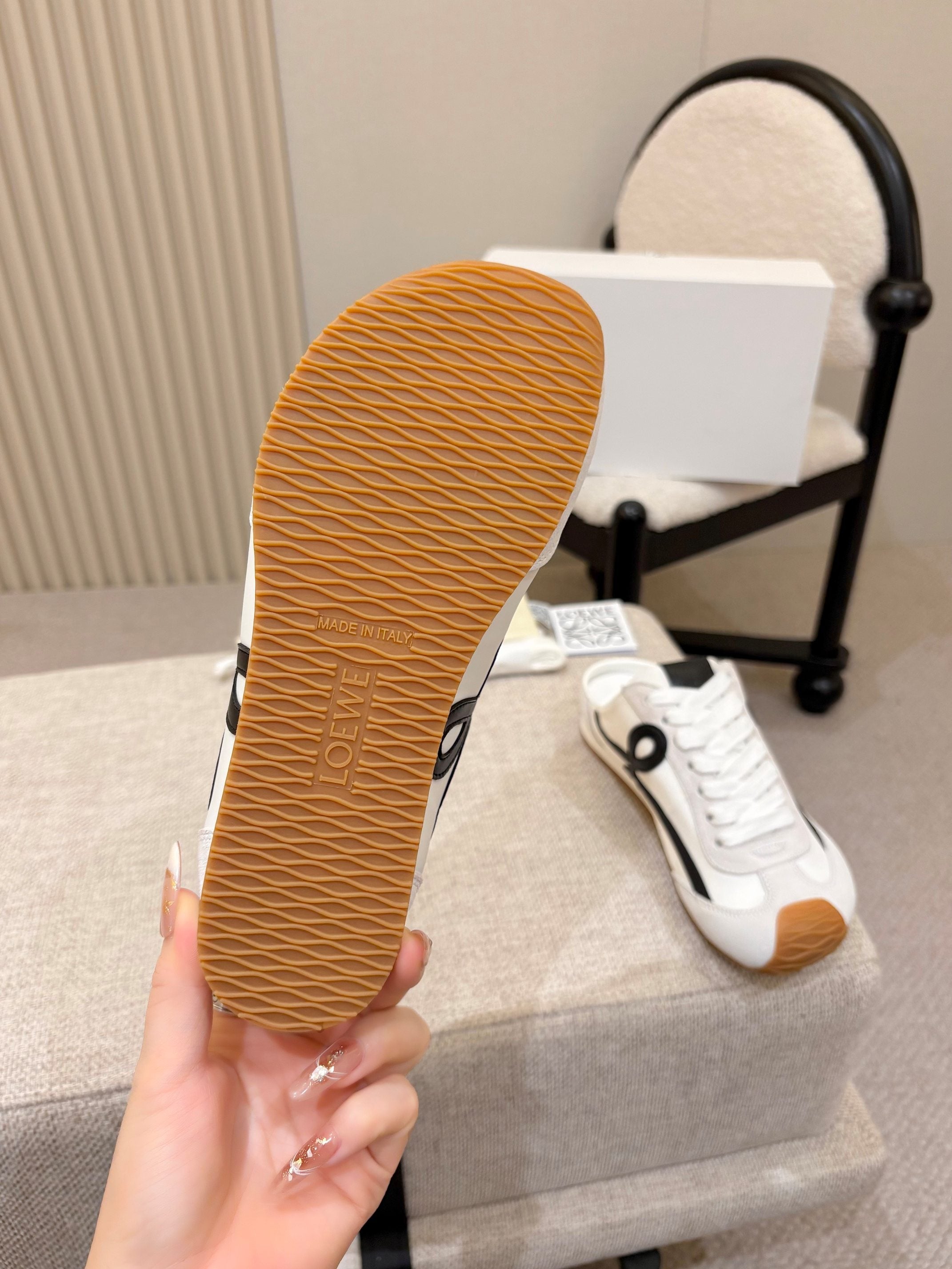 LOEWE 26S MULE SNEAKERS IN WHITE BLACK SUEDE AND NYLON