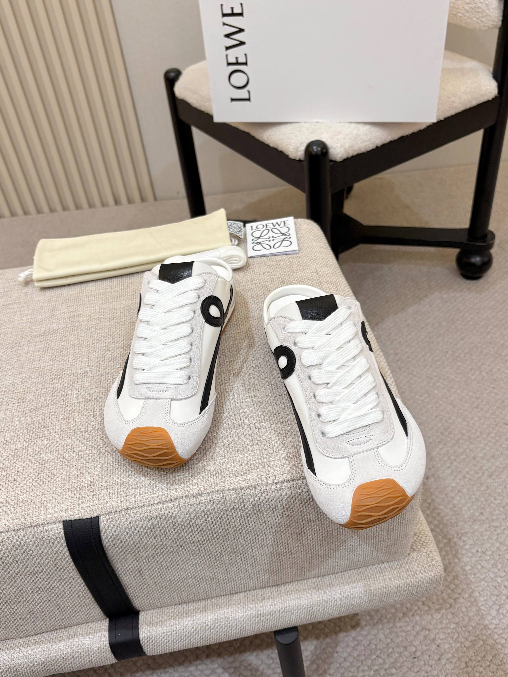 LOEWE 26S MULE SNEAKERS IN WHITE BLACK SUEDE AND NYLON