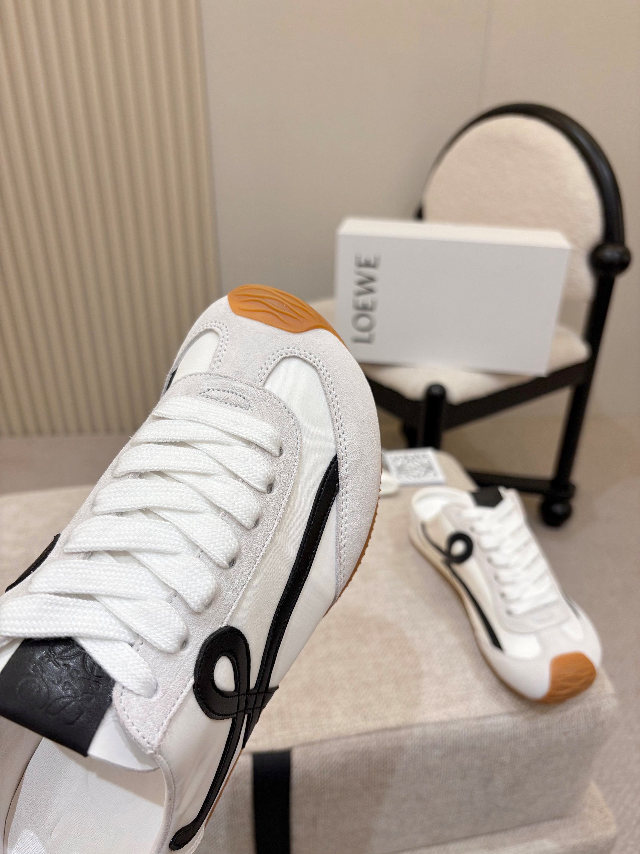 LOEWE 26S MULE SNEAKERS IN WHITE BLACK SUEDE AND NYLON