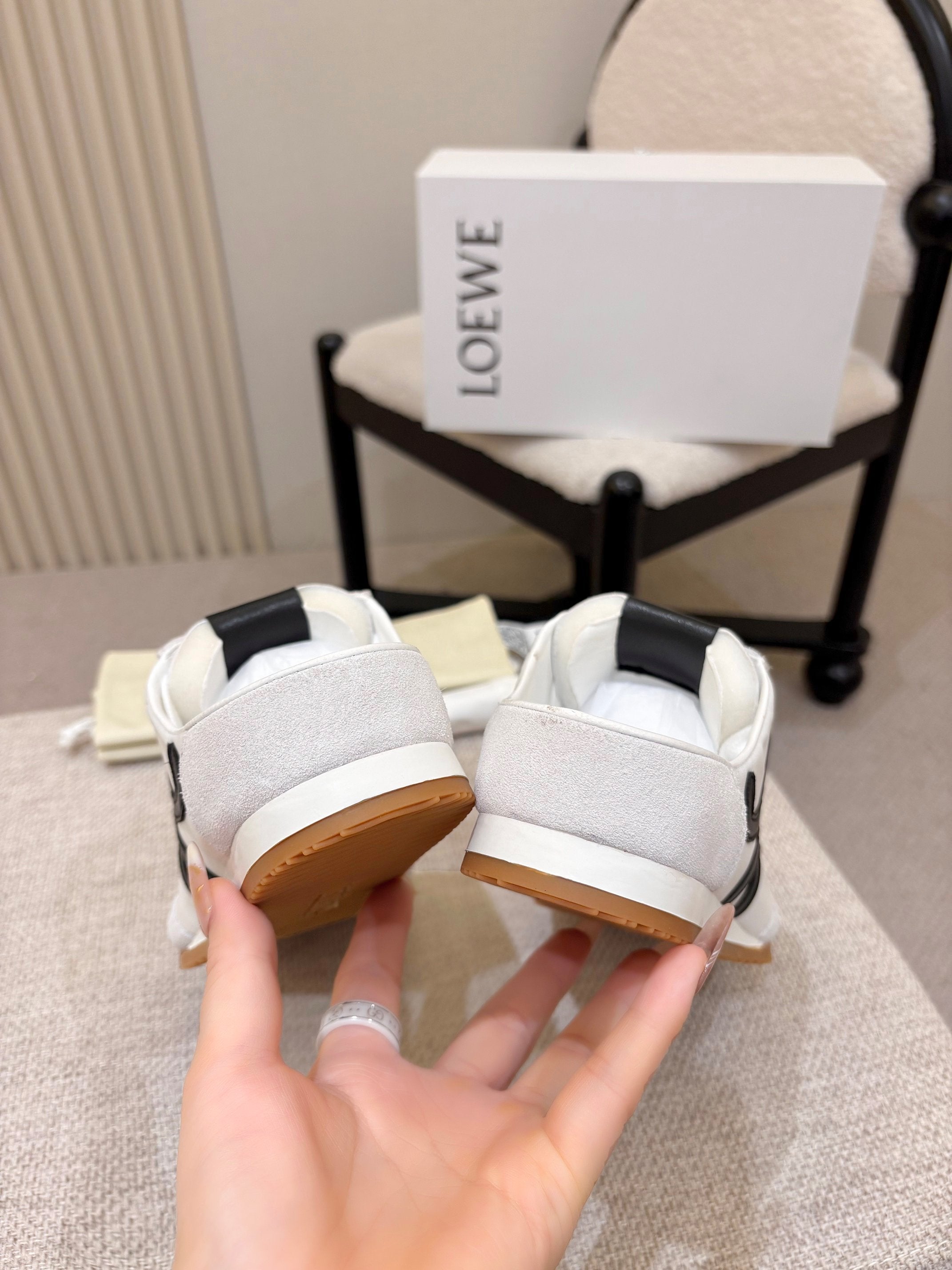 LOEWE 26S MULE SNEAKERS IN WHITE BLACK SUEDE AND NYLON