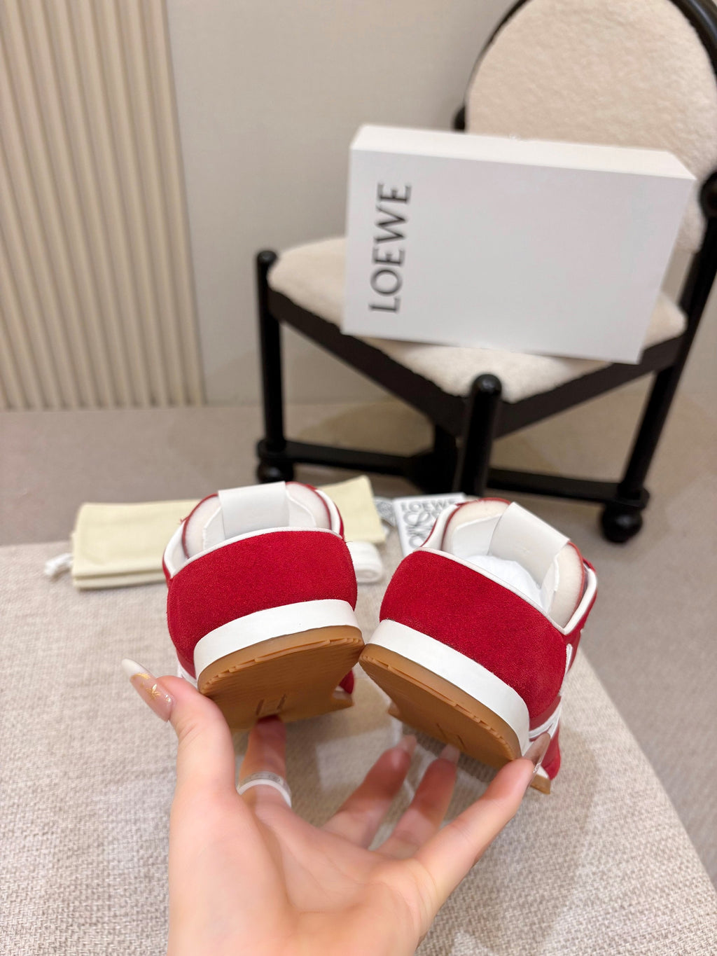 LOEWE 26S MULE SNEAKERS IN WHITE RED SUEDE AND NYLON