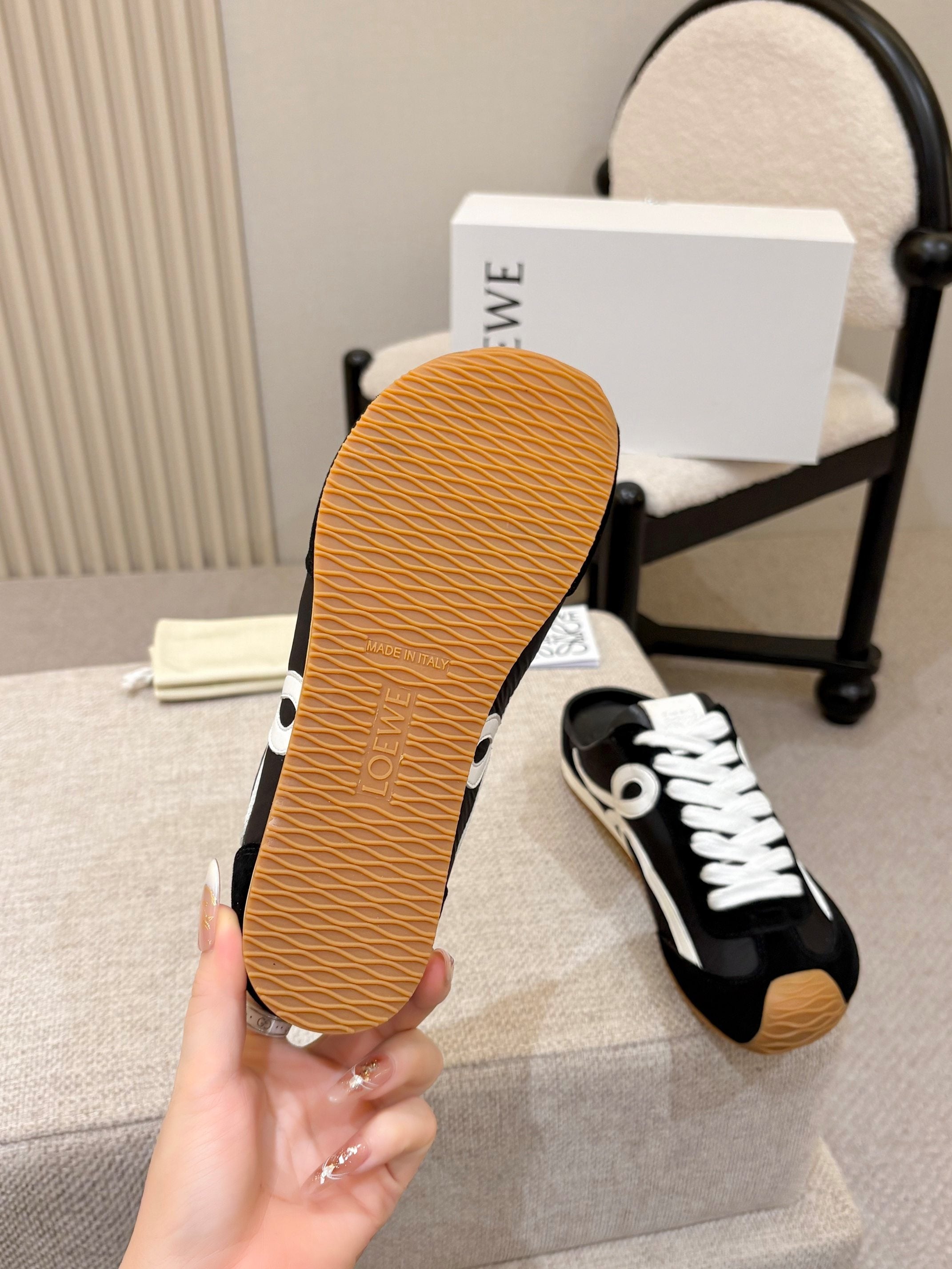 LOEWE 26S MULE SNEAKERS IN BLACK WHITE SUEDE AND NYLON