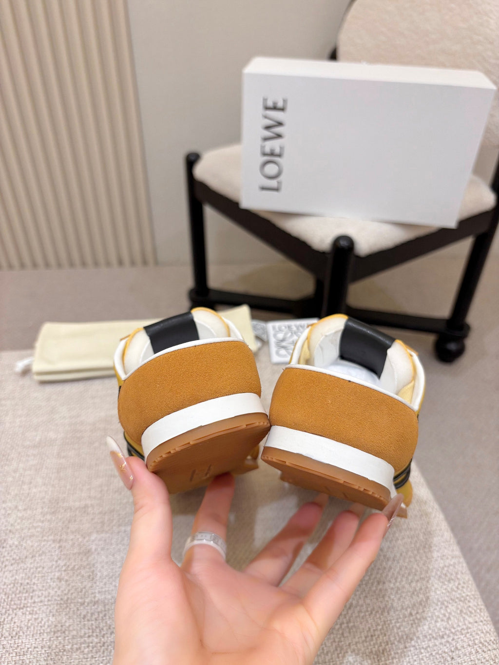 LOEWE 26S MULE SNEAKERS IN YELLOW AND TAN BROWN SUEDE AND NYLON