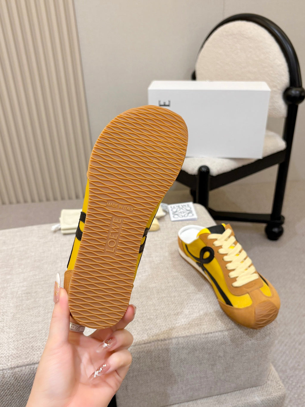 LOEWE 26S MULE SNEAKERS IN YELLOW AND TAN BROWN SUEDE AND NYLON