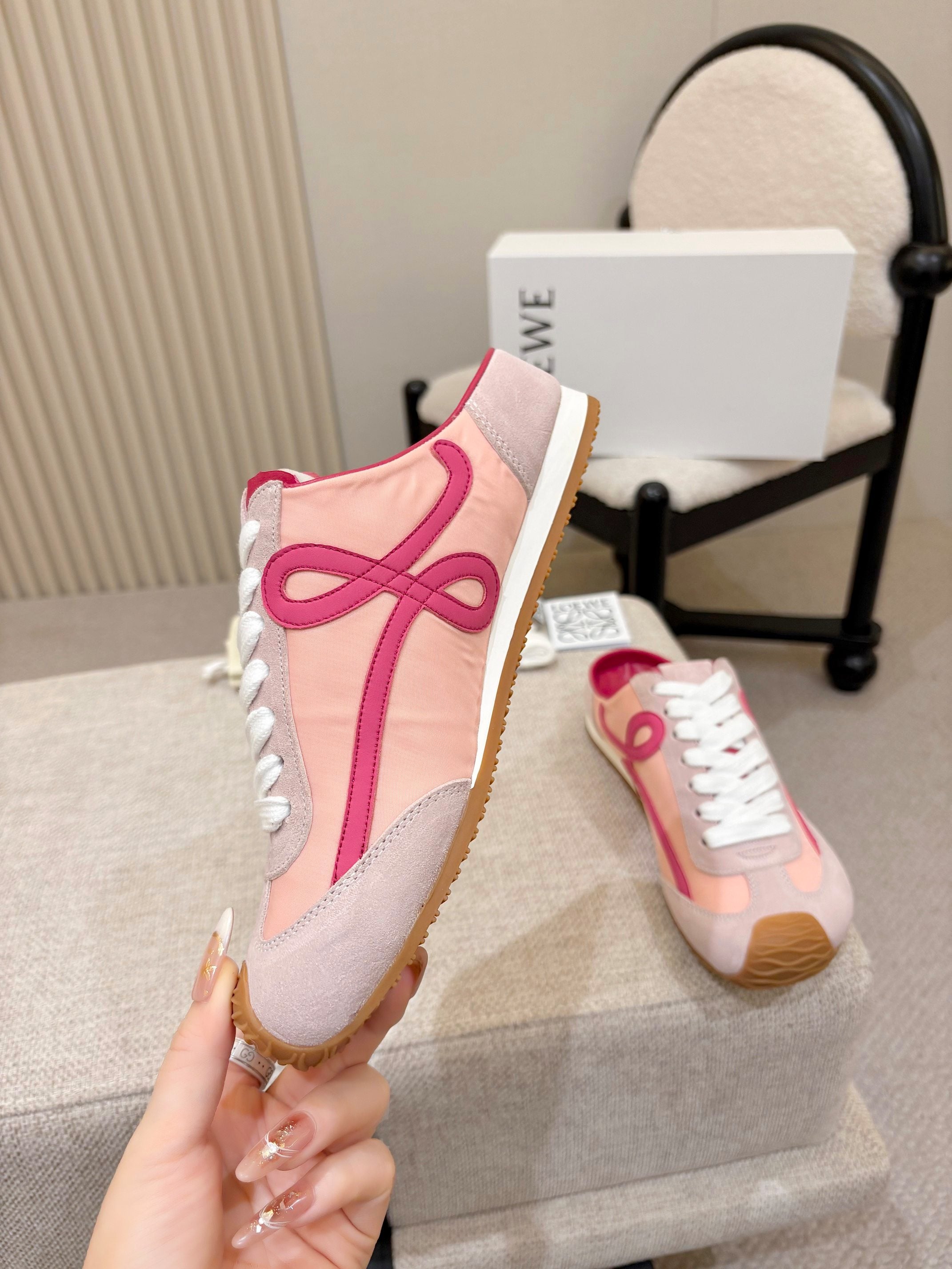 LOEWE 26S MULE SNEAKERS IN PINK SUEDE AND NYLON