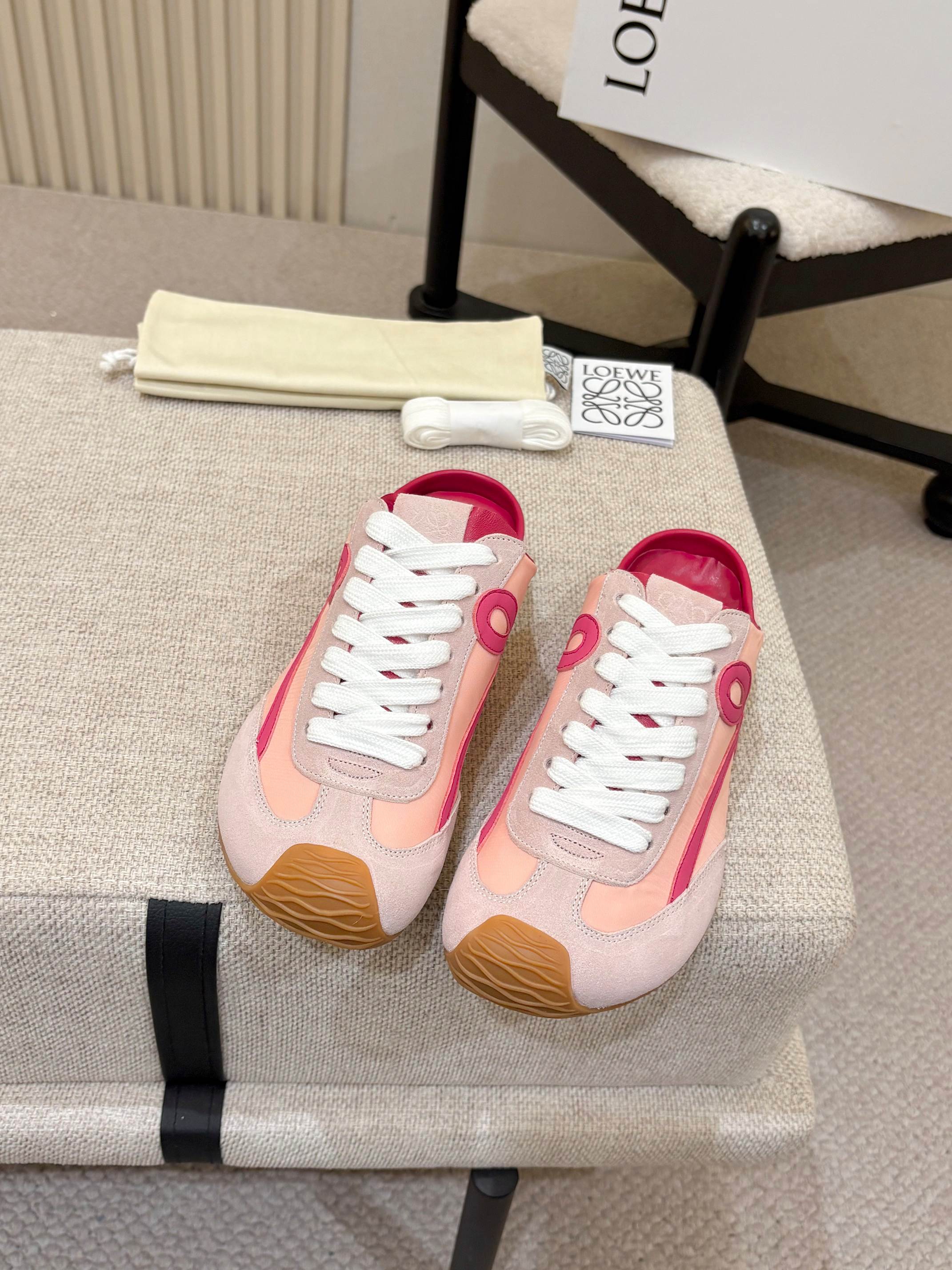 LOEWE 26S MULE SNEAKERS IN PINK SUEDE AND NYLON