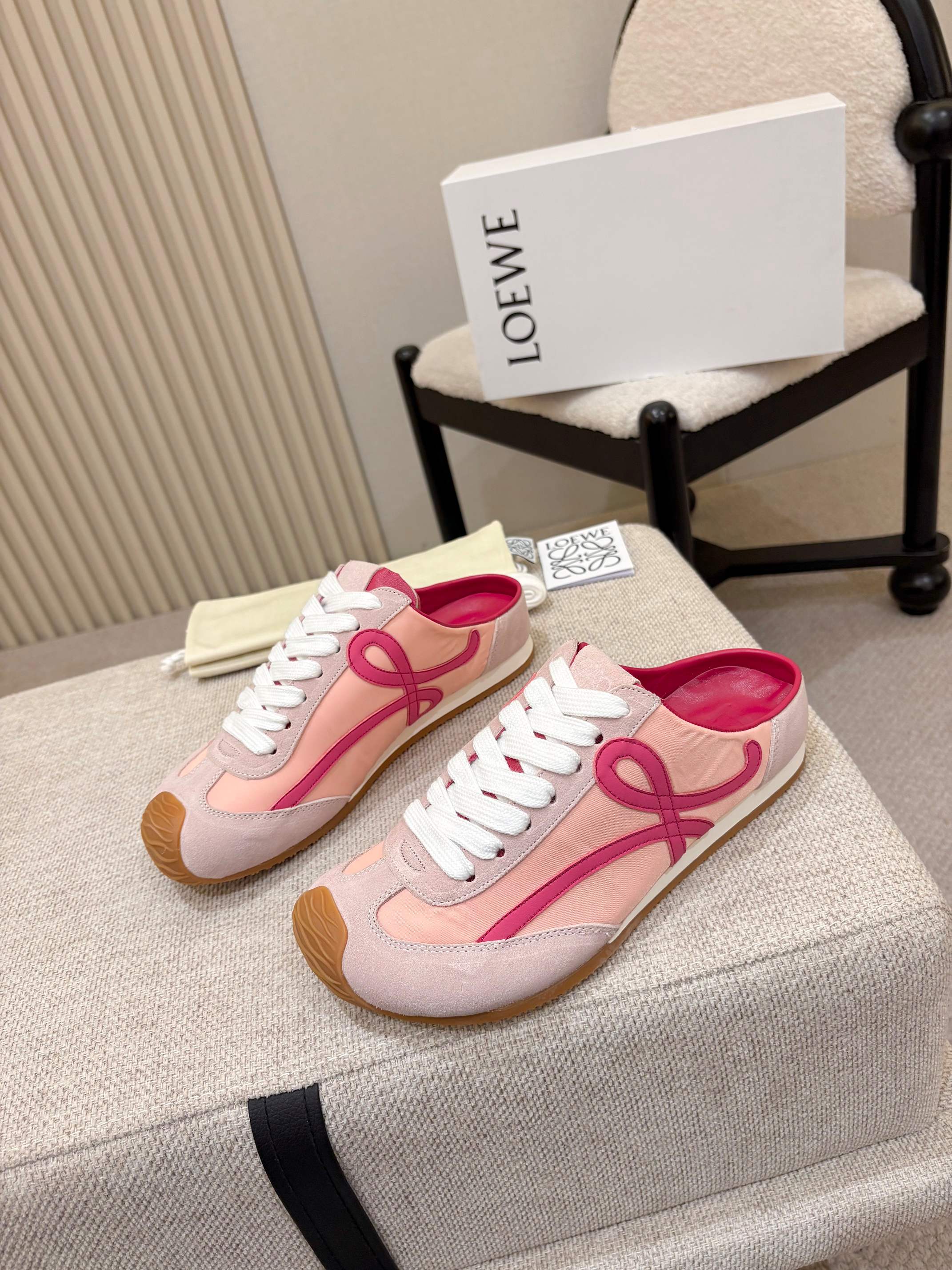 LOEWE 26S MULE SNEAKERS IN PINK SUEDE AND NYLON