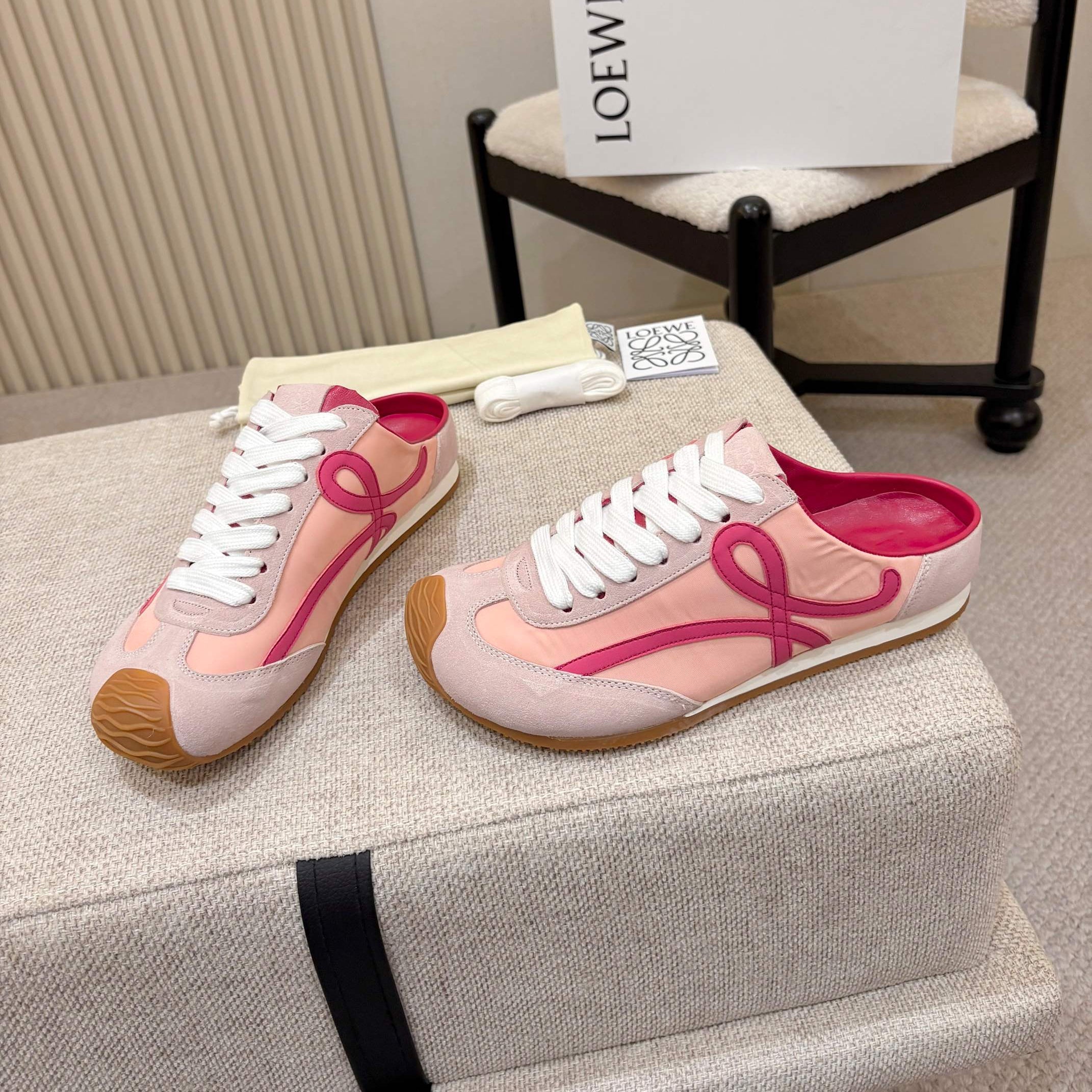 LOEWE 26S MULE SNEAKERS IN PINK SUEDE AND NYLON