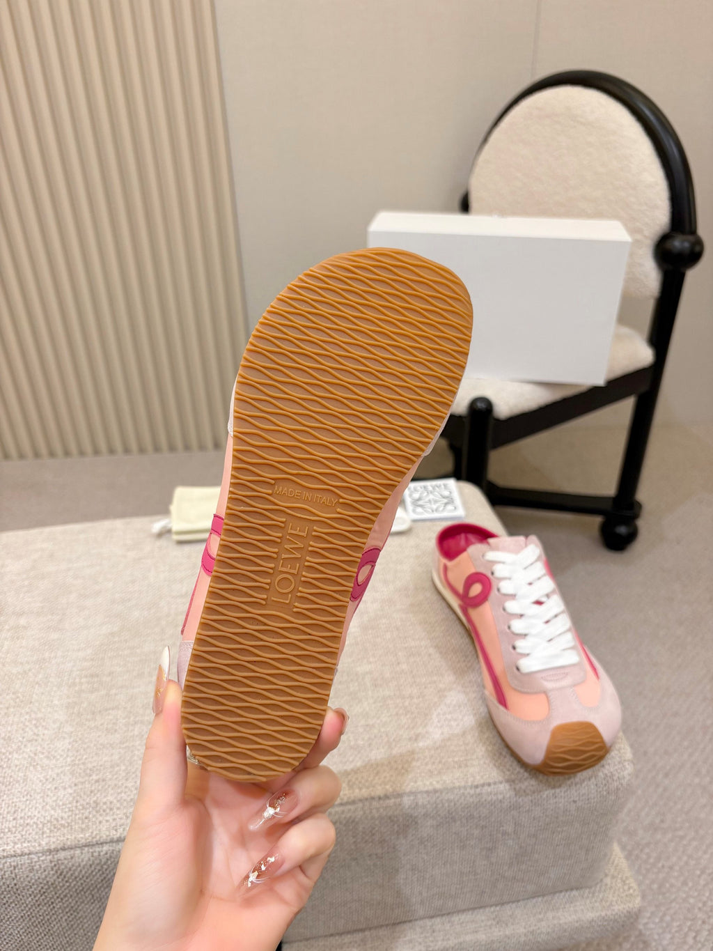 LOEWE 26S MULE SNEAKERS IN PINK SUEDE AND NYLON