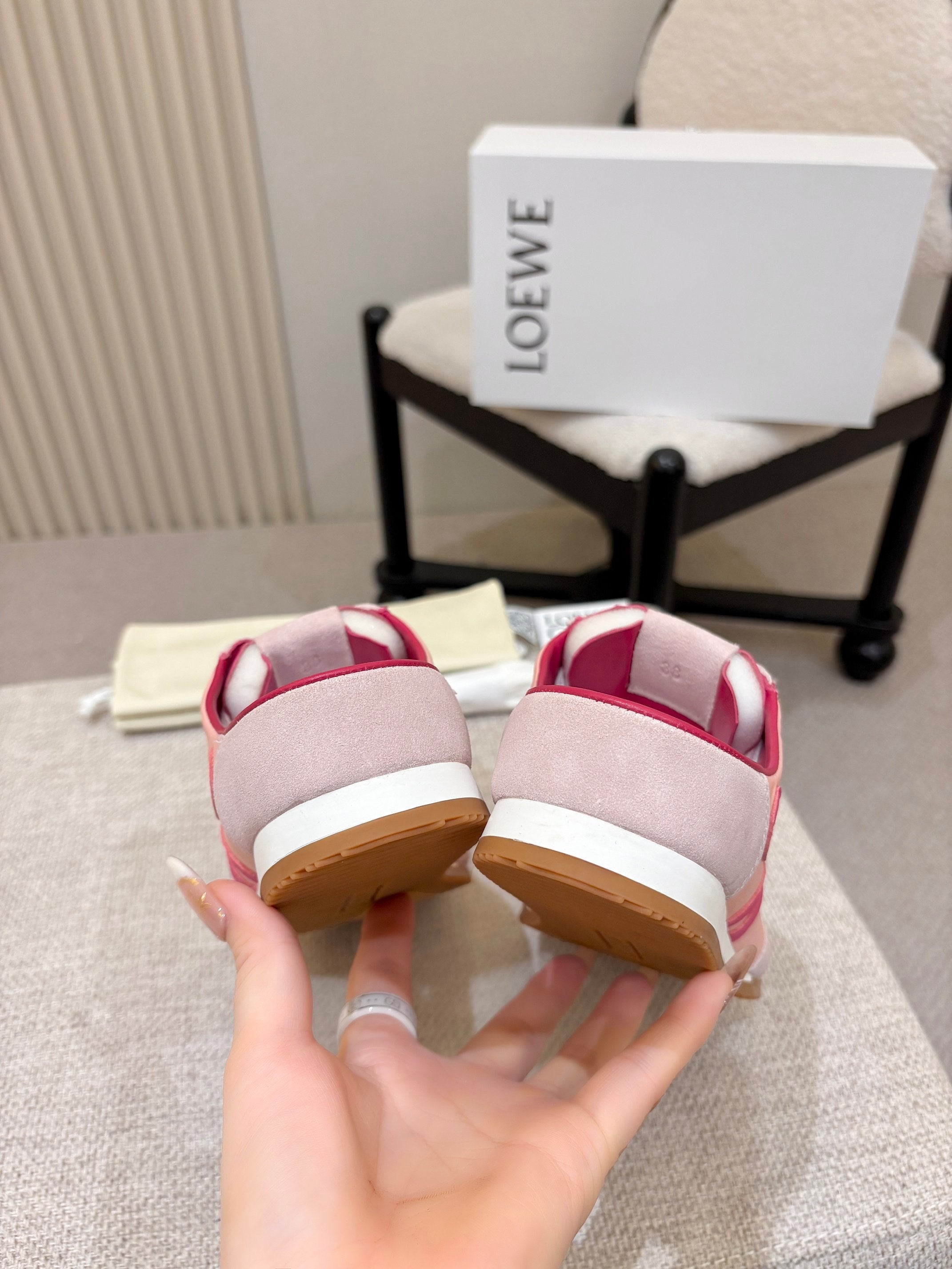 LOEWE 26S MULE SNEAKERS IN PINK SUEDE AND NYLON