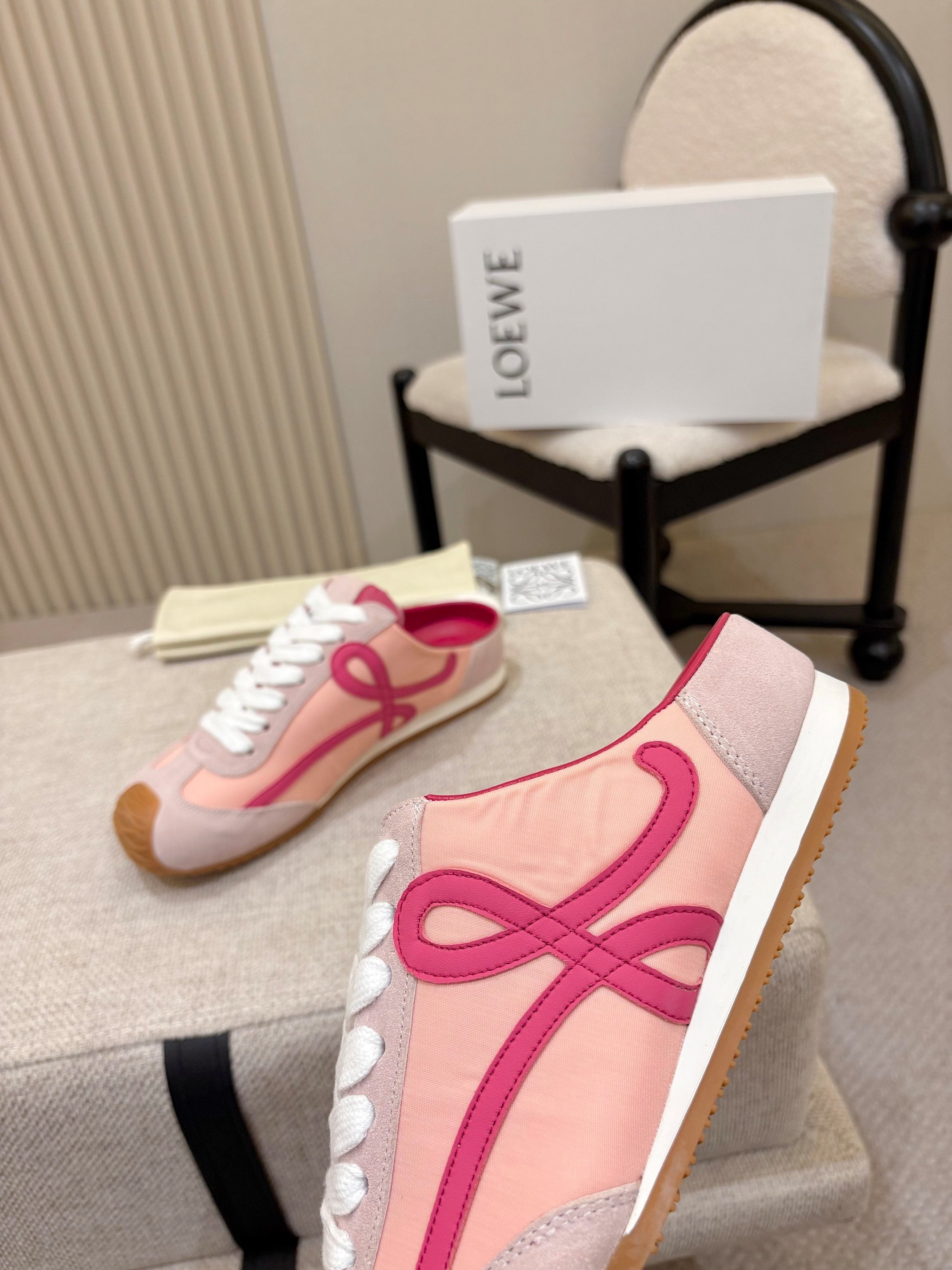 LOEWE 26S MULE SNEAKERS IN PINK SUEDE AND NYLON