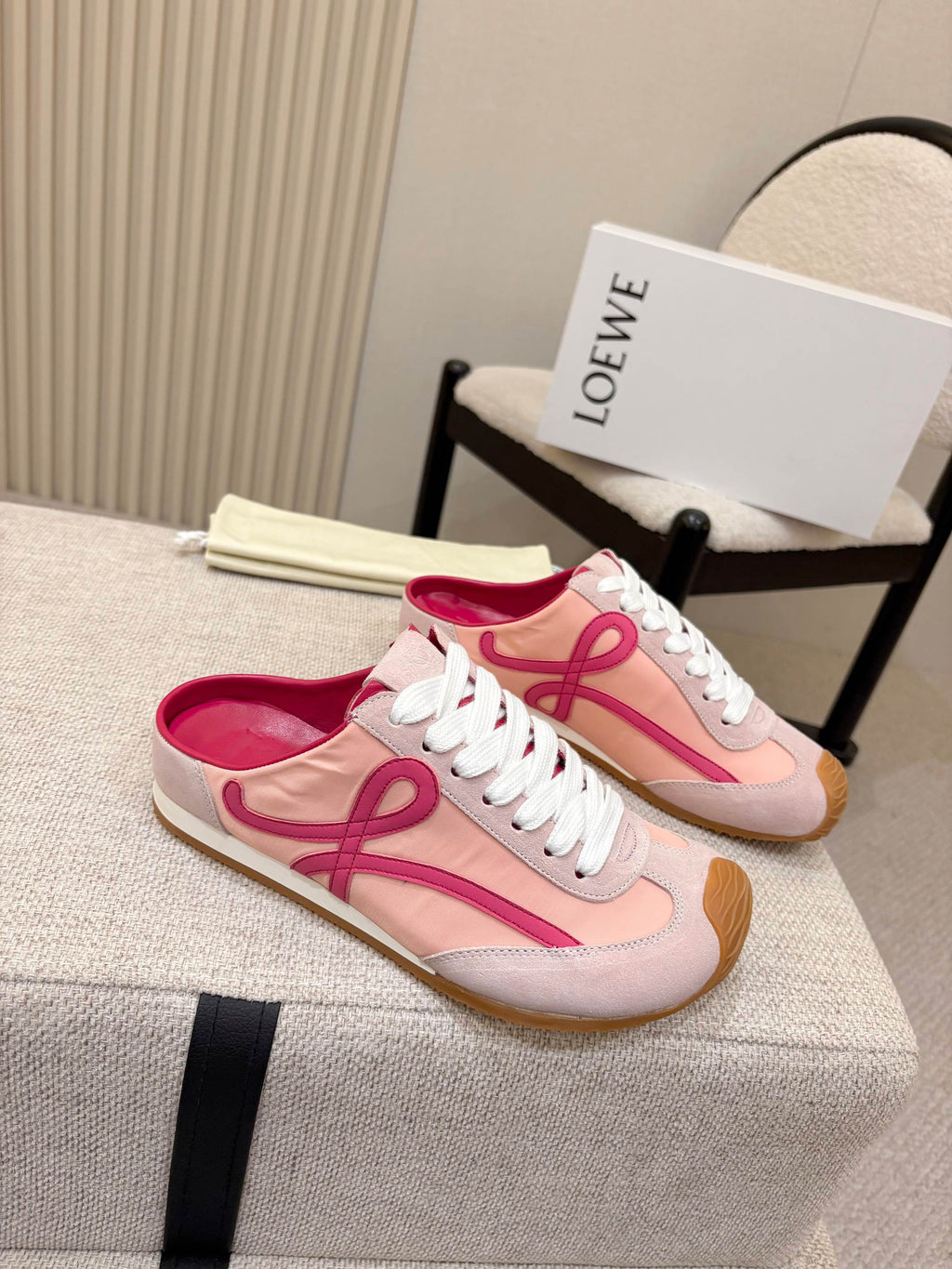 LOEWE 26S MULE SNEAKERS IN PINK SUEDE AND NYLON