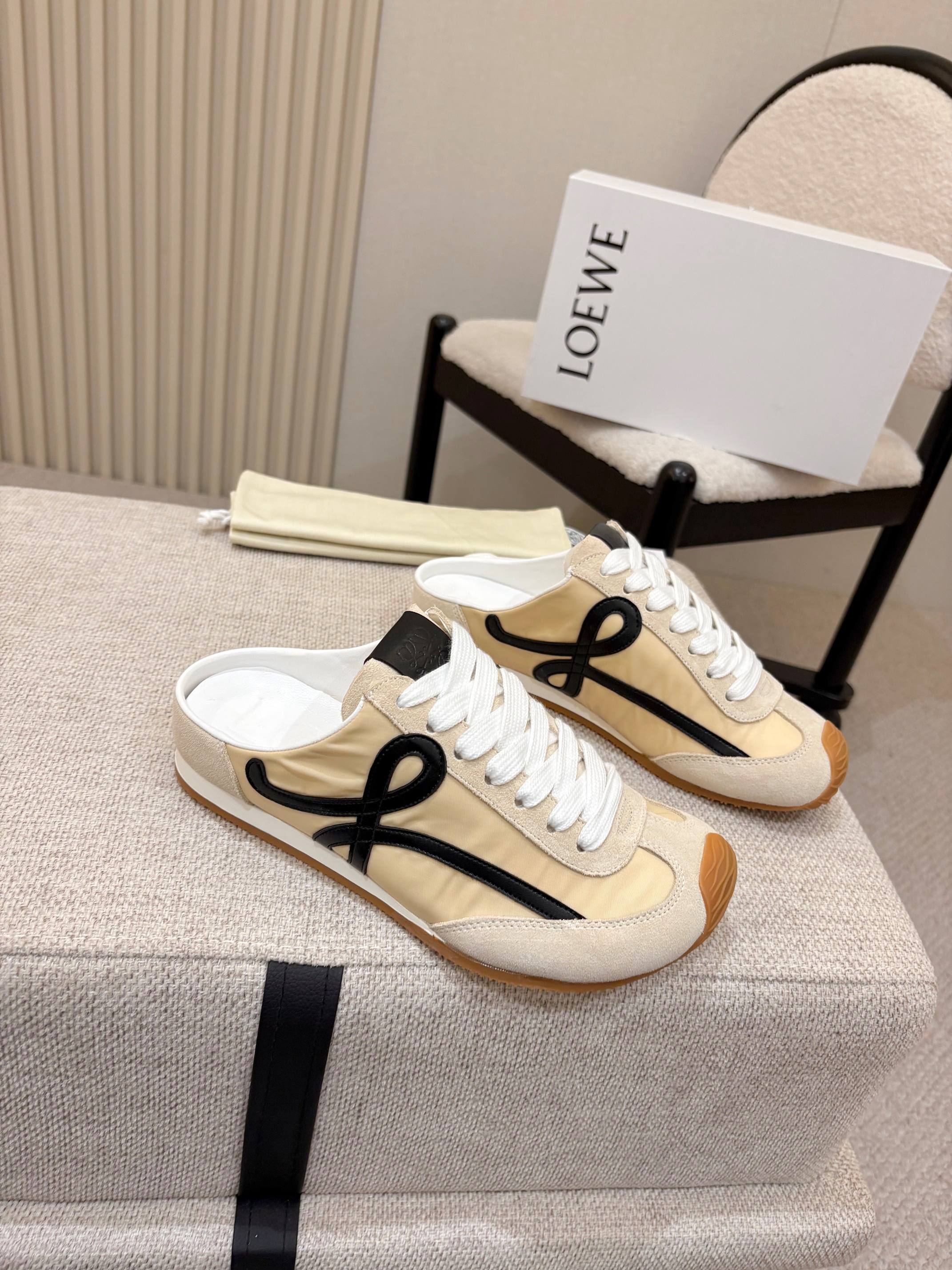LOEWE 26S MULE SNEAKERS IN BEIGE BLACK SUEDE AND NYLON