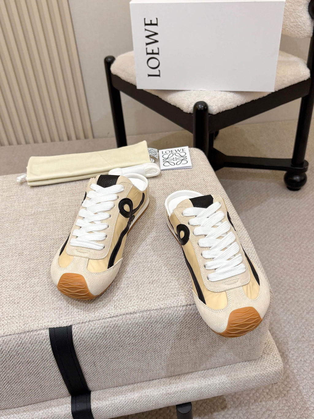 LOEWE 26S MULE SNEAKERS IN BEIGE BLACK SUEDE AND NYLON