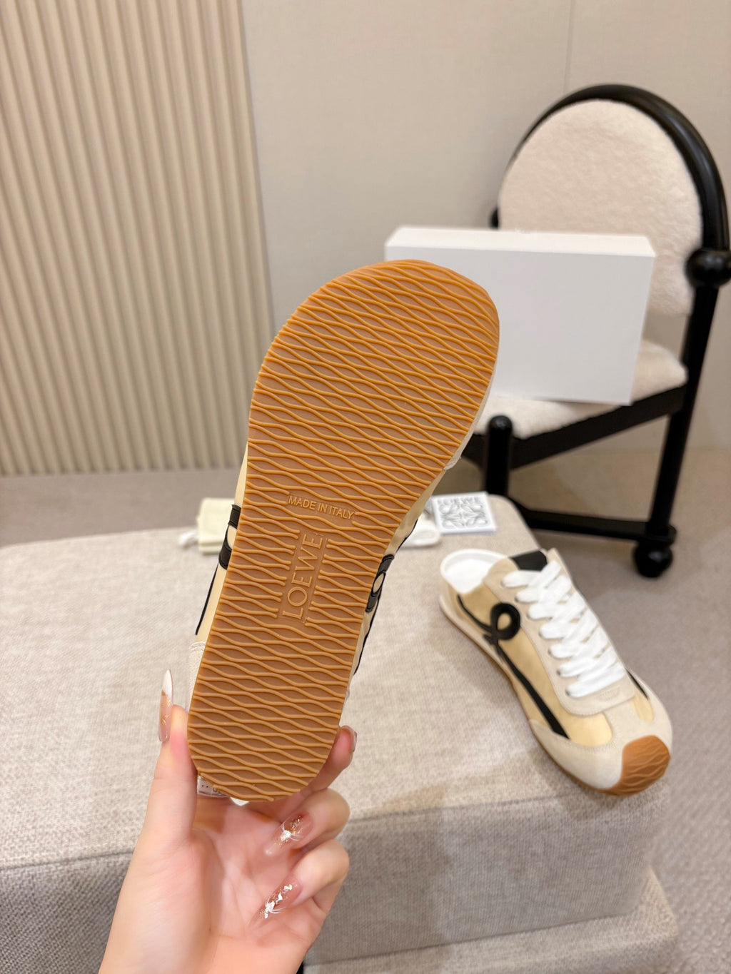 LOEWE 26S MULE SNEAKERS IN BEIGE BLACK SUEDE AND NYLON