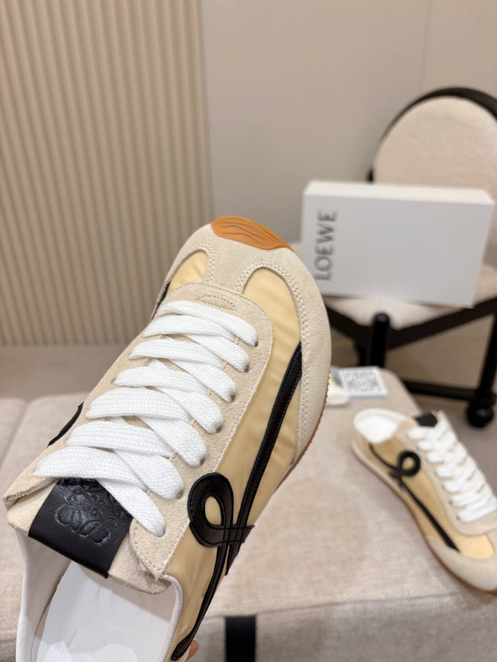 LOEWE 26S MULE SNEAKERS IN BEIGE BLACK SUEDE AND NYLON