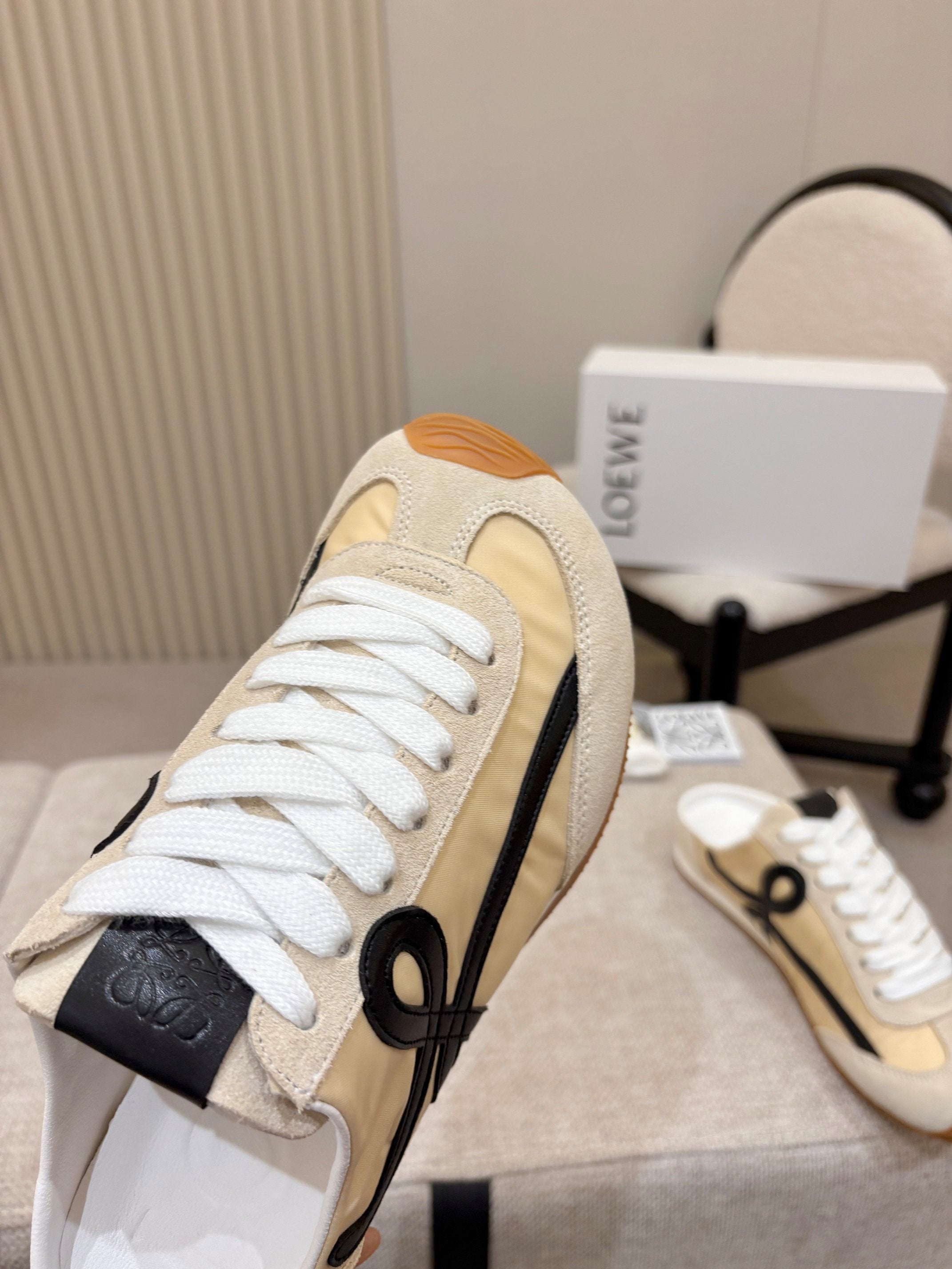 LOEWE 26S MULE SNEAKERS IN BEIGE BLACK SUEDE AND NYLON