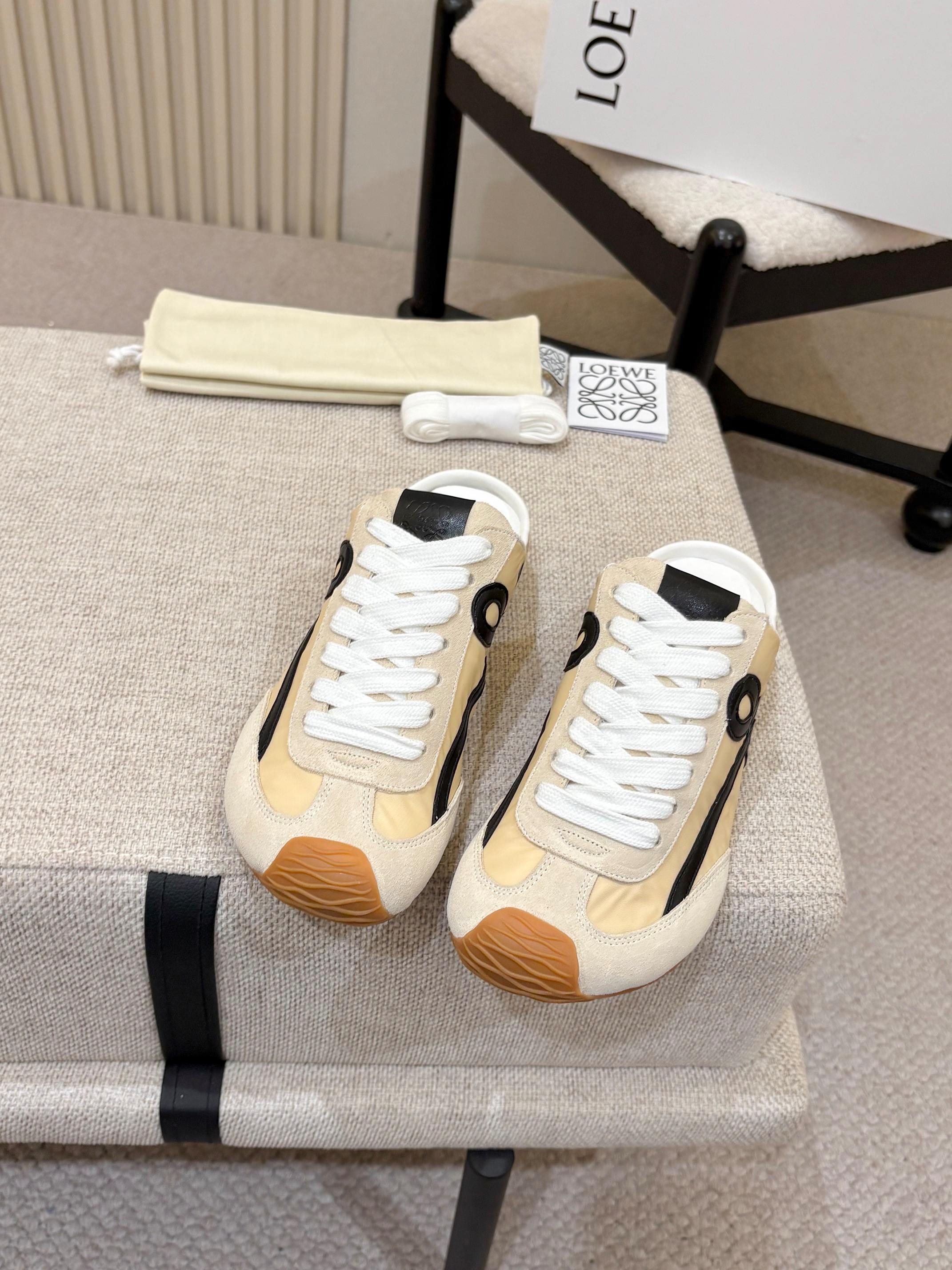 LOEWE 26S MULE SNEAKERS IN BEIGE BLACK SUEDE AND NYLON
