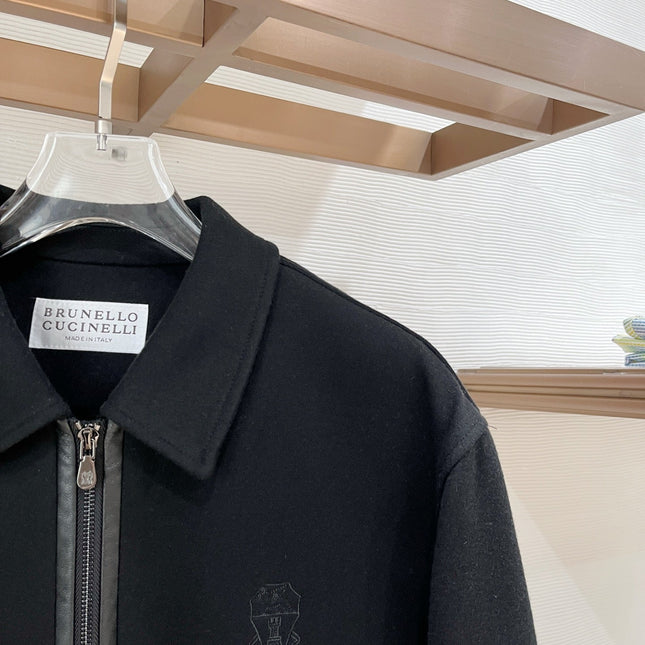 BRUNELLO CUCINELLI BLACK WOOL ZIP-FASTENING JACKET