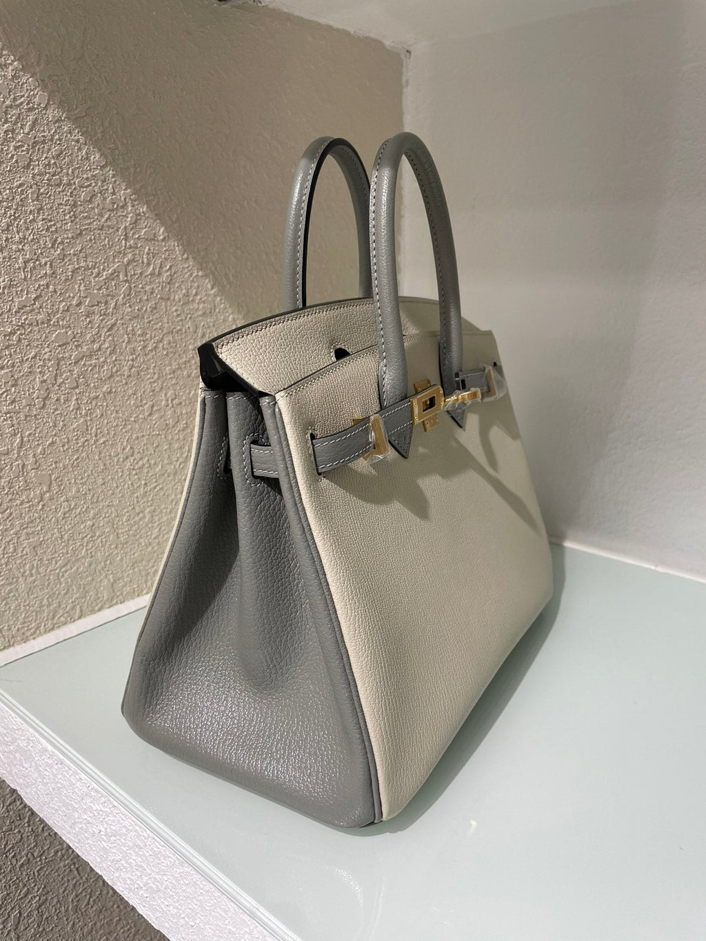 HM 25S BIRKIN 25 CM IN BEIGE GRAY LAMBSKIN WITH GOLD HARDWARE